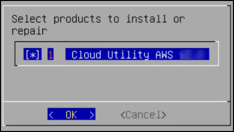 Select products to install screen