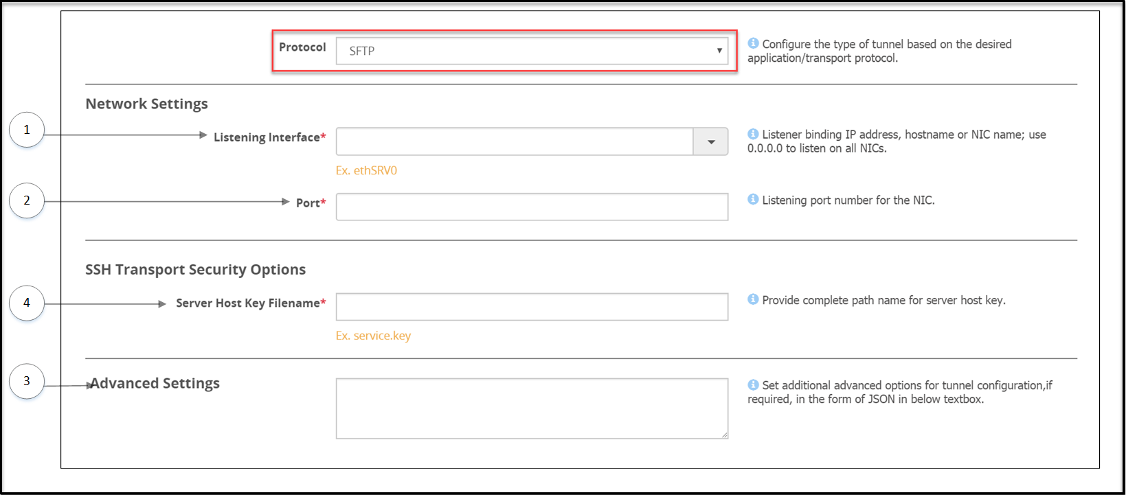 SFTP Tunnel Settings
